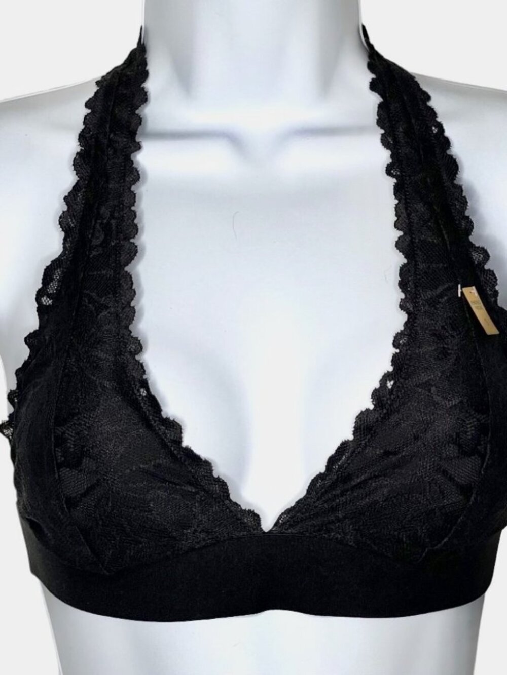 PINK Victoria's Secret Black Lace Crisscross Strap Halter Bralette NWT